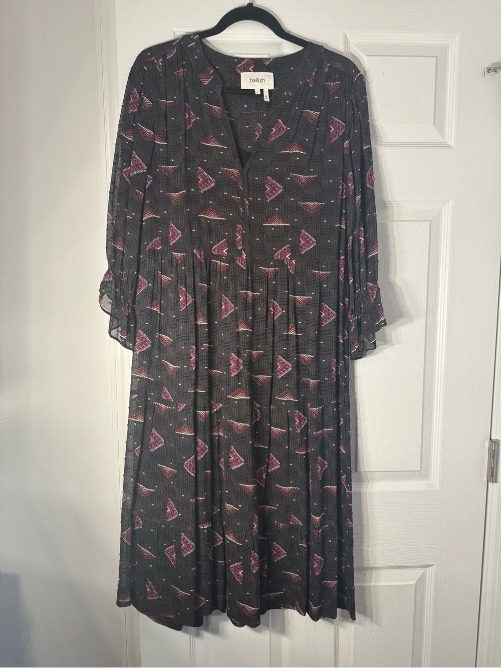 ba&sh Black Floral Tiered Midi Dress